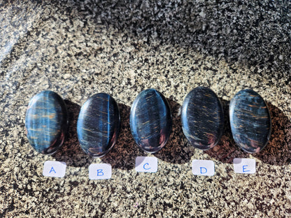 Beautiful Carved Blue Tiger Eye Palms, All Natural Crystal, High Polish, One
