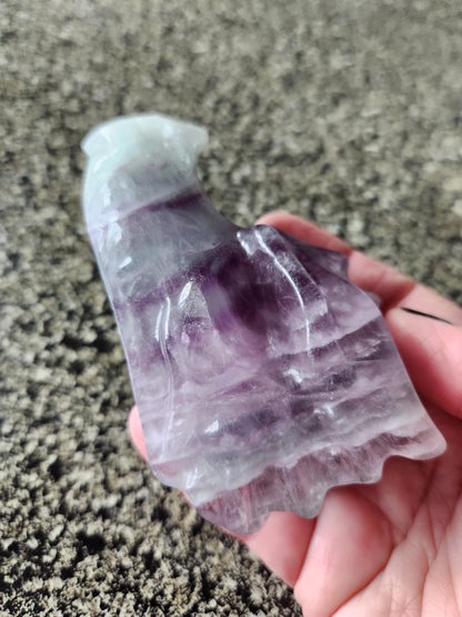 Natural Purple and Green Fluorite Crystal Carved Dragon Head, DnD