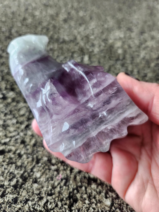 Natural Purple and Green Fluorite Crystal Carved Dragon Head, DnD