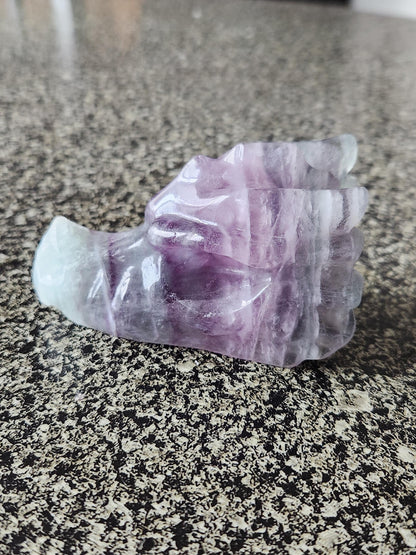 Natural Purple and Green Fluorite Crystal Carved Dragon Head, DnD