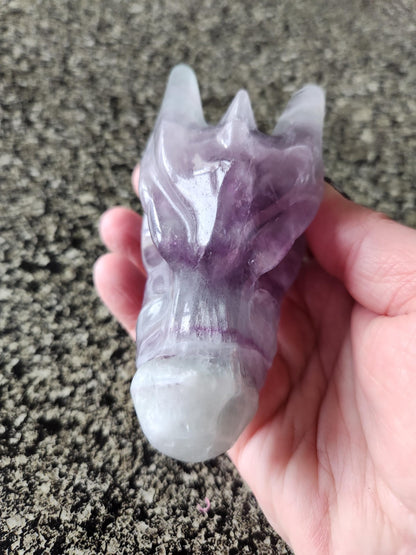 Natural Purple and Green Fluorite Crystal Carved Dragon Head, DnD
