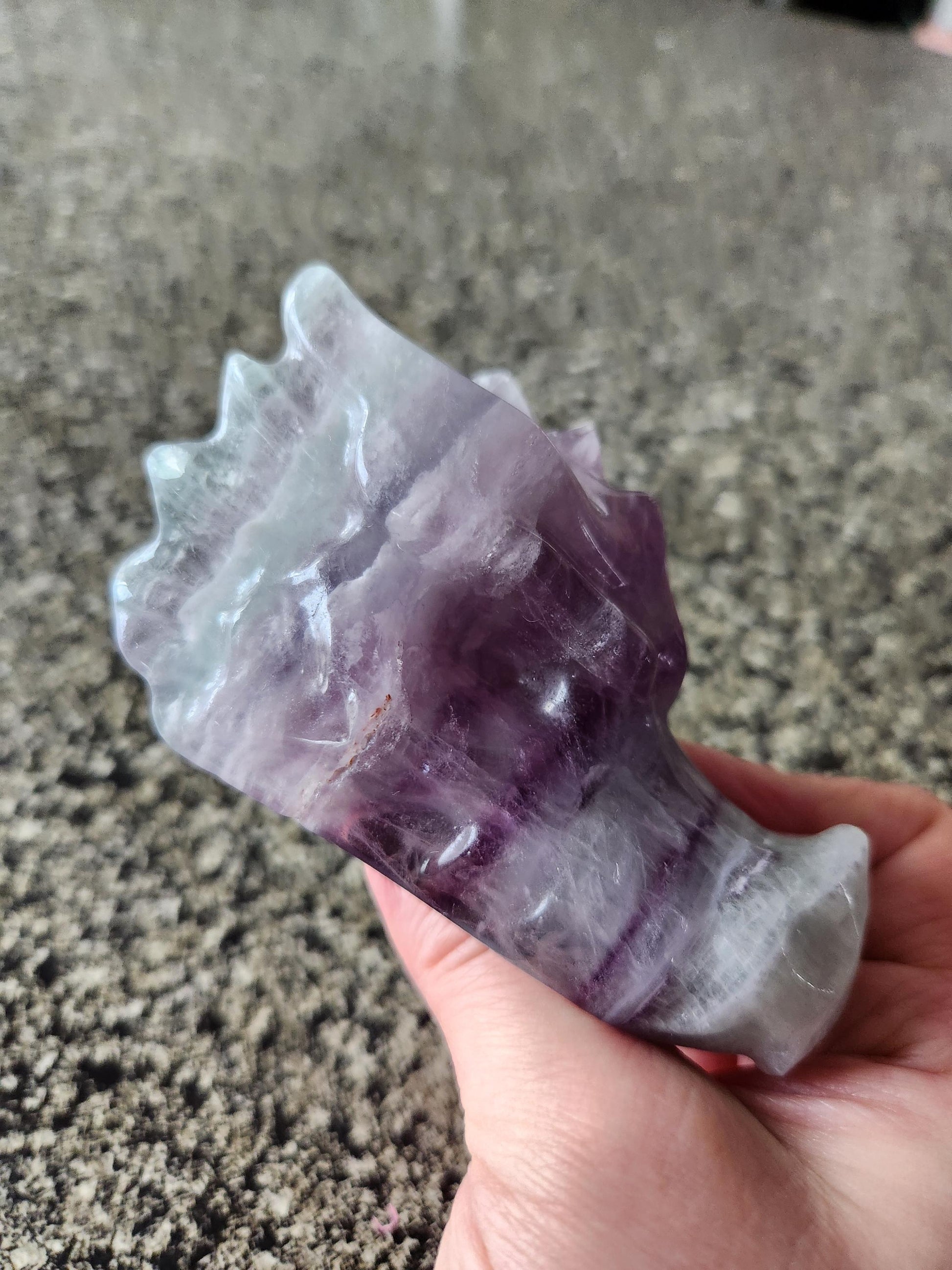Natural Purple and Green Fluorite Crystal Carved Dragon Head, DnD