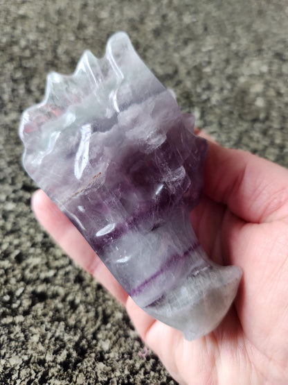 Natural Purple and Green Fluorite Crystal Carved Dragon Head, DnD
