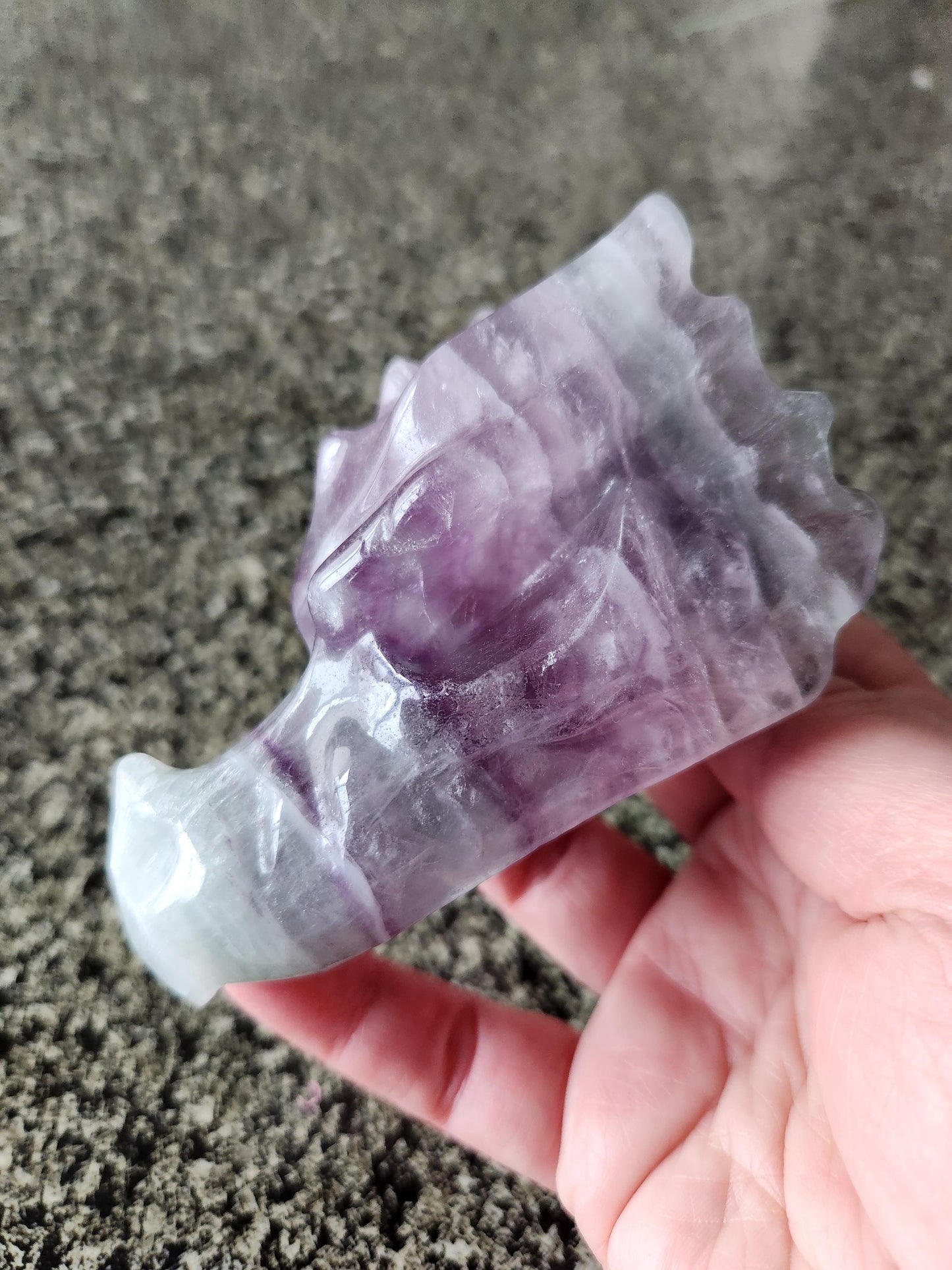 Natural Purple and Green Fluorite Crystal Carved Dragon Head, DnD