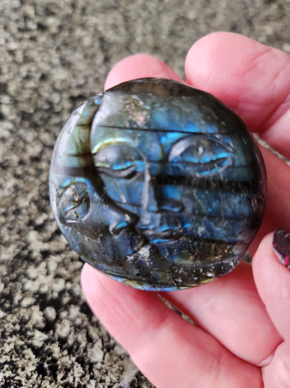 Unique Sun Moon Labradorite Coin Crystal Stone with flash and tiger lines