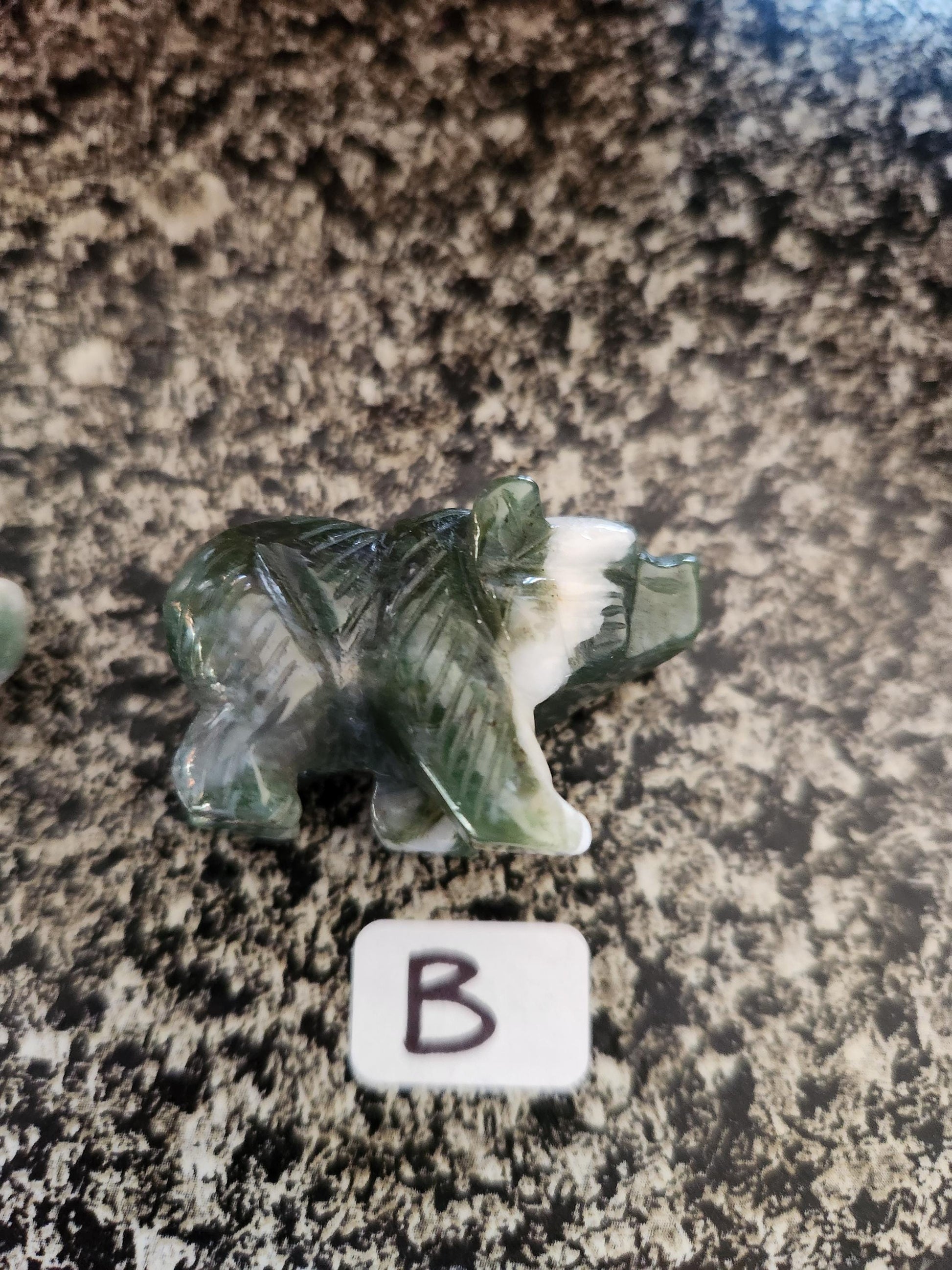 Carved Moss Agate Mini Bear, All Natural Crystal, One