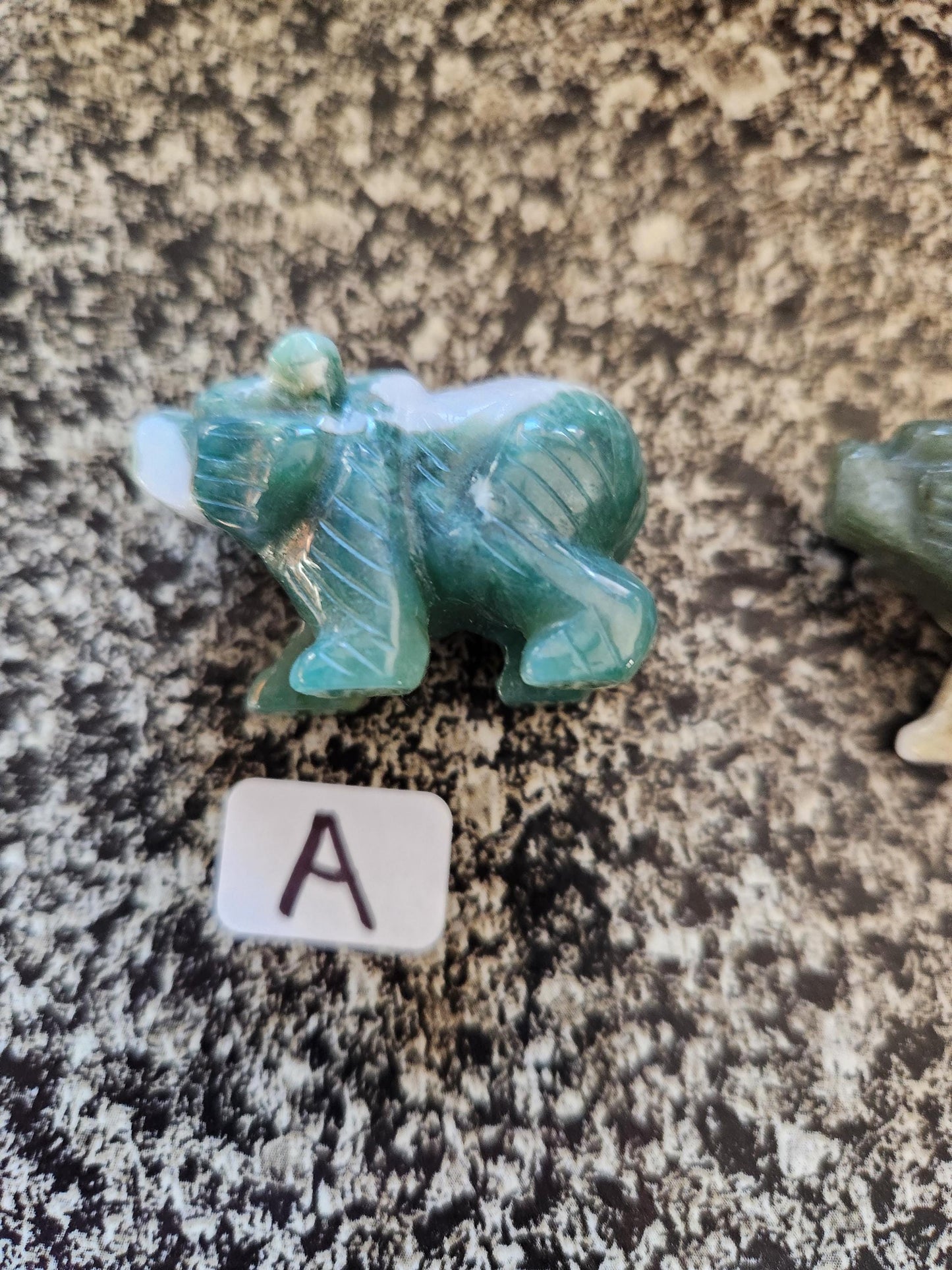 Carved Moss Agate Mini Bear, All Natural Crystal, One