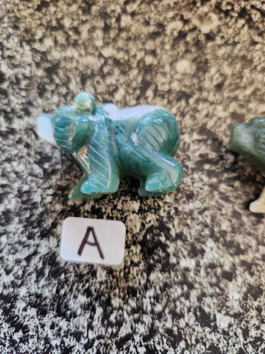 Carved Moss Agate Mini Bear, All Natural Crystal, One