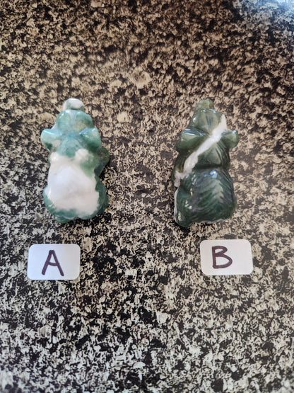 Carved Moss Agate Mini Bear, All Natural Crystal, One