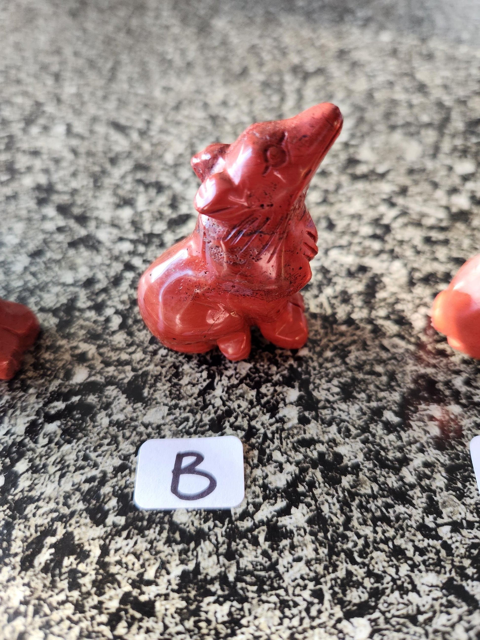 Carved Red Jasper Howling Wolf, All Natural Crystal, One