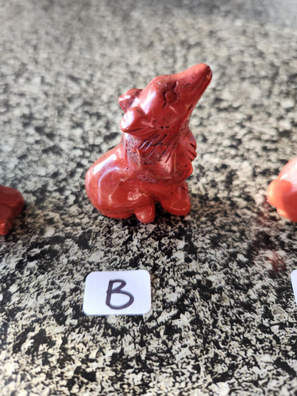 Carved Red Jasper Howling Wolf, All Natural Crystal, One