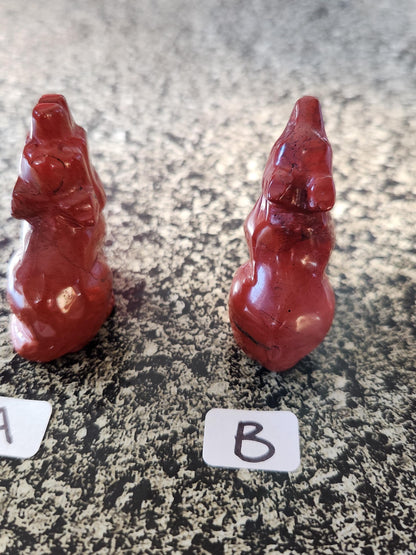 Carved Red Jasper Howling Wolf, All Natural Crystal, One