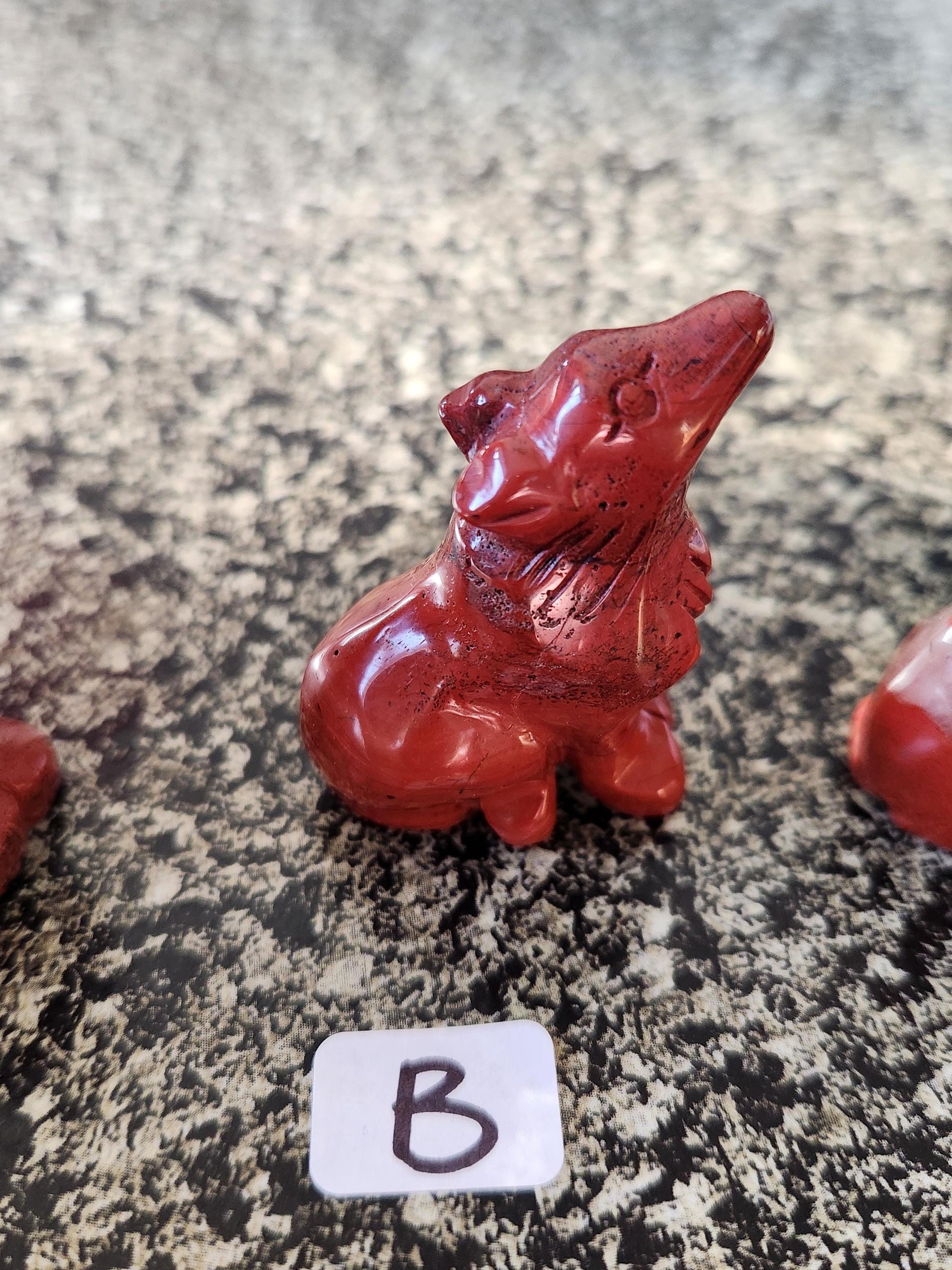 Carved Red Jasper Howling Wolf, All Natural Crystal, One