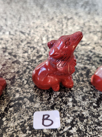 Carved Red Jasper Howling Wolf, All Natural Crystal, One