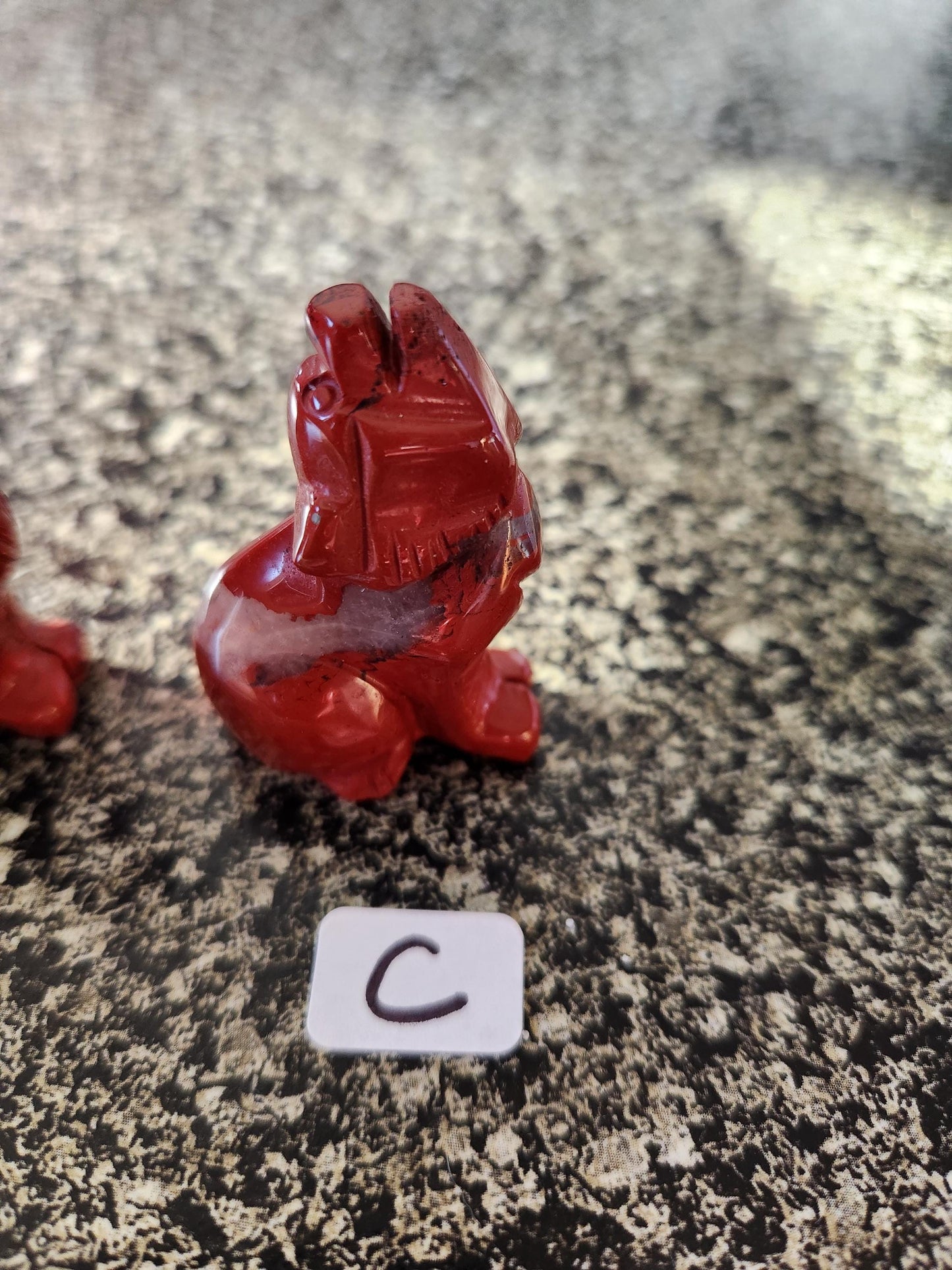 Carved Red Jasper Howling Wolf, All Natural Crystal, One