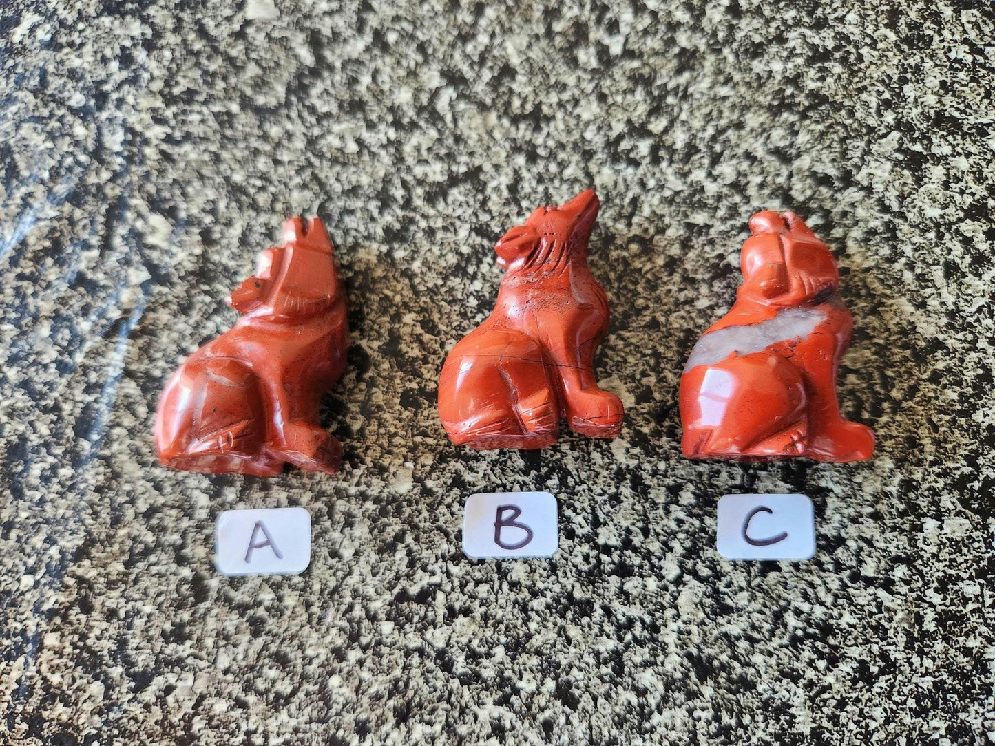 Carved Red Jasper Howling Wolf, All Natural Crystal, One