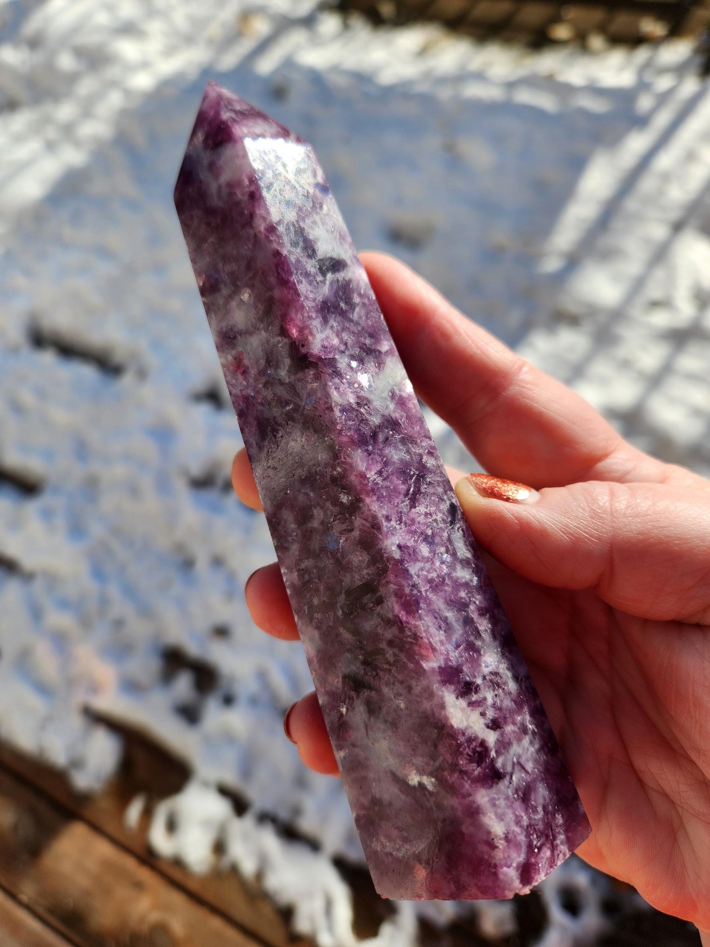 AAA Purple Lepidolite Crystal Tower: Polished Point Generator