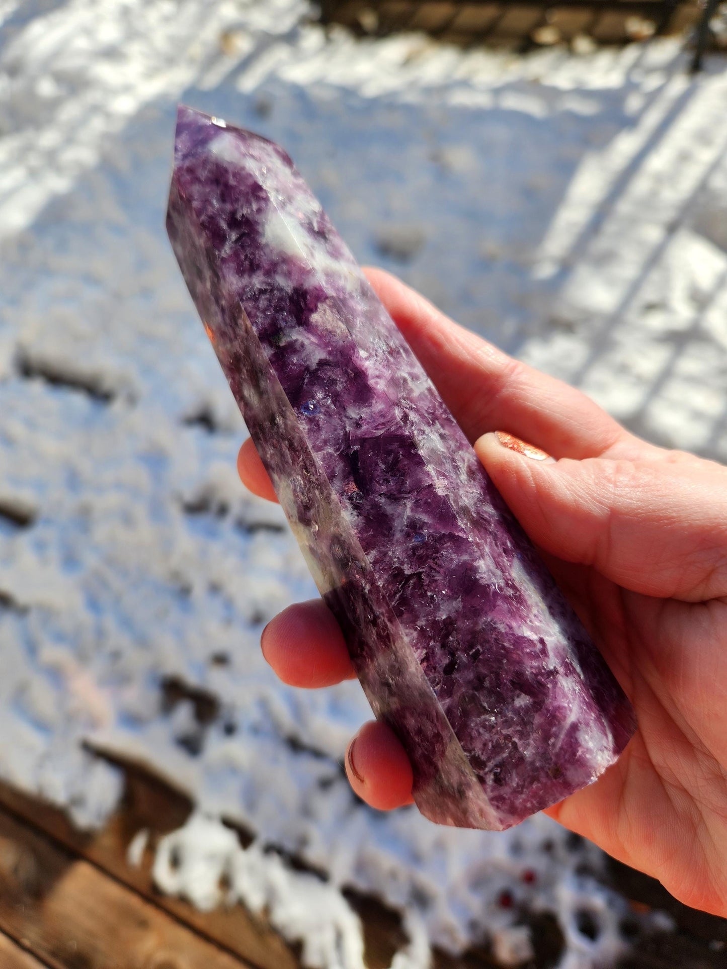 AAA Purple Lepidolite Crystal Tower: Polished Point Generator