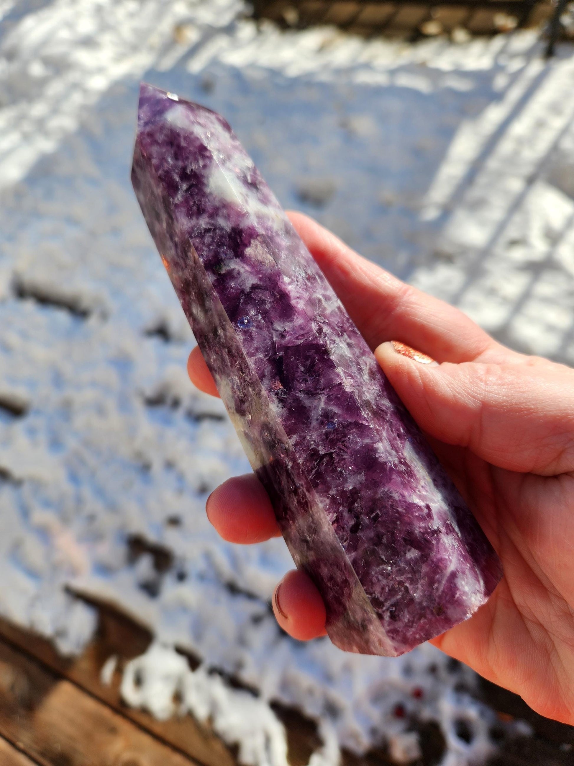 AAA Purple Lepidolite Crystal Tower: Polished Point Generator