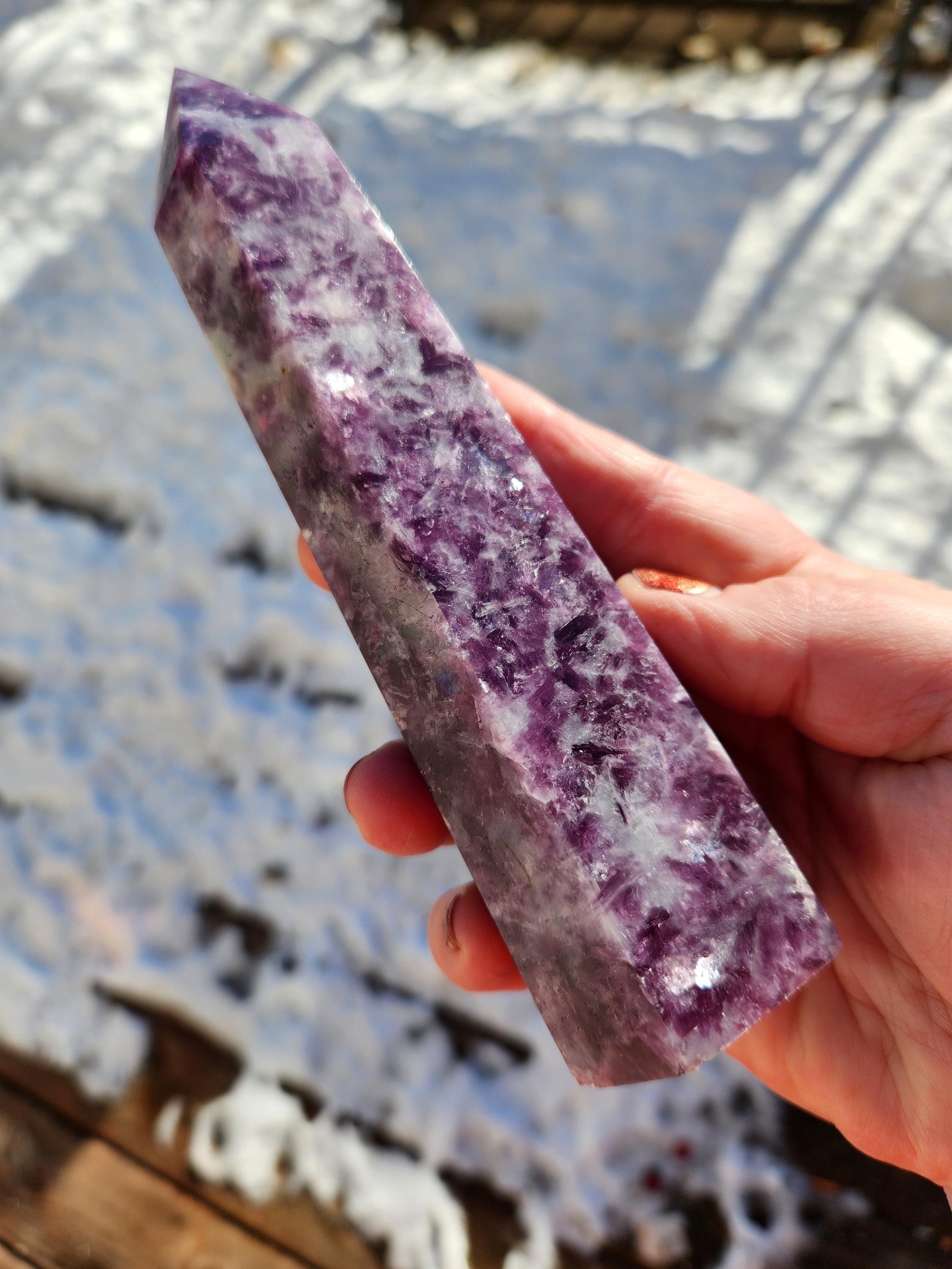 AAA Purple Lepidolite Crystal Tower: Polished Point Generator