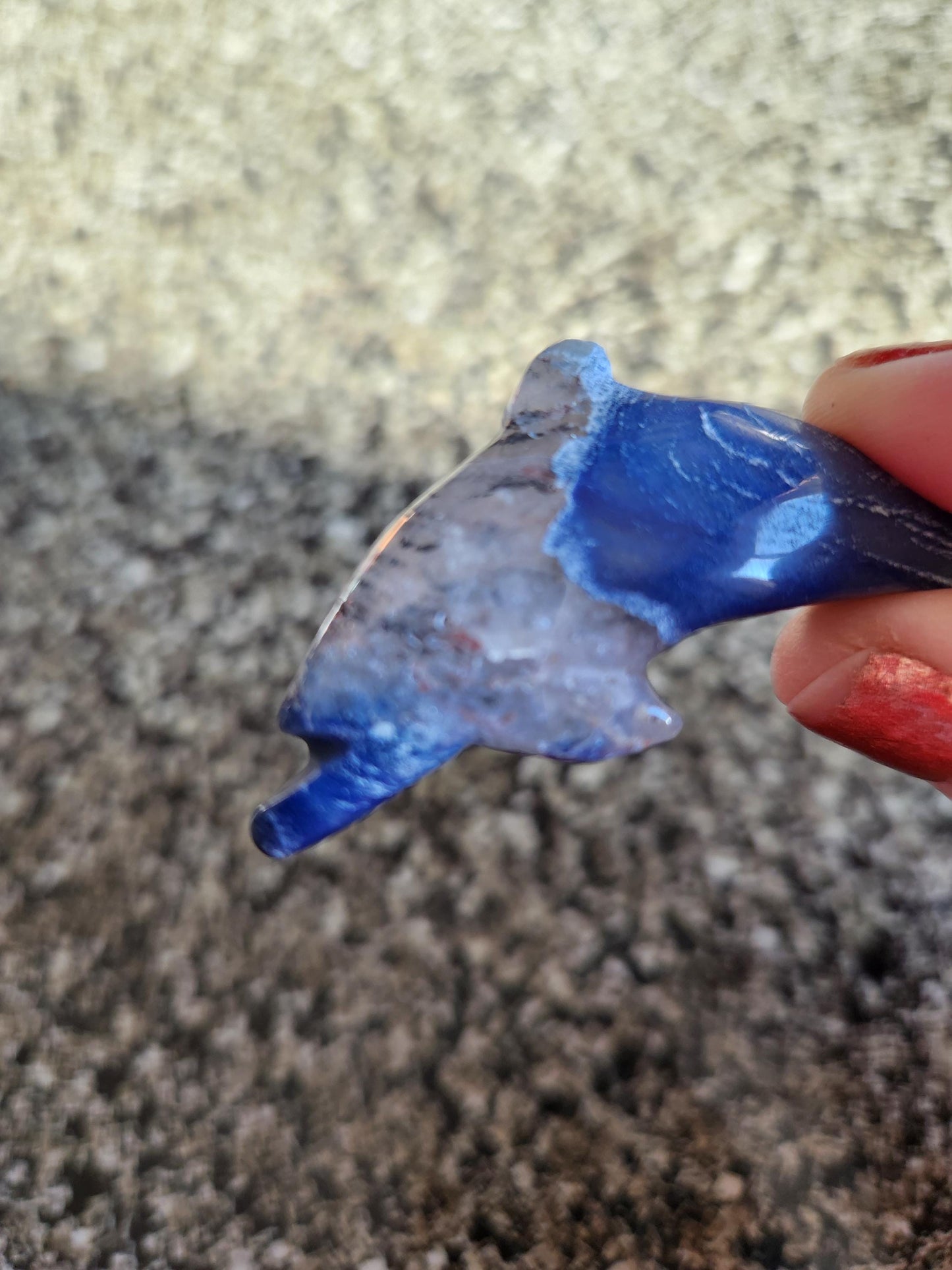 Mini Sodalite Dolphin Crystal Carving - High Polish, Brazil