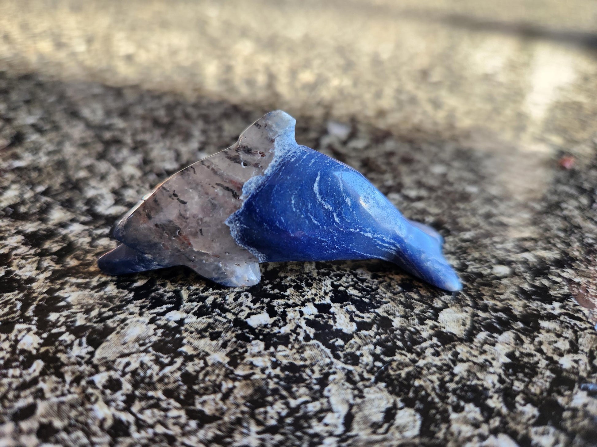 Mini Sodalite Dolphin Crystal Carving - High Polish, Brazil