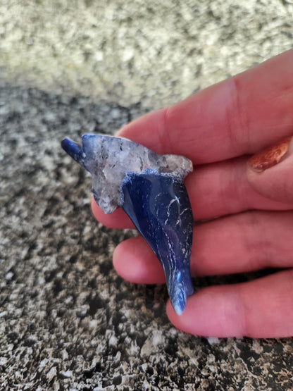 Mini Sodalite Dolphin Crystal Carving - High Polish, Brazil