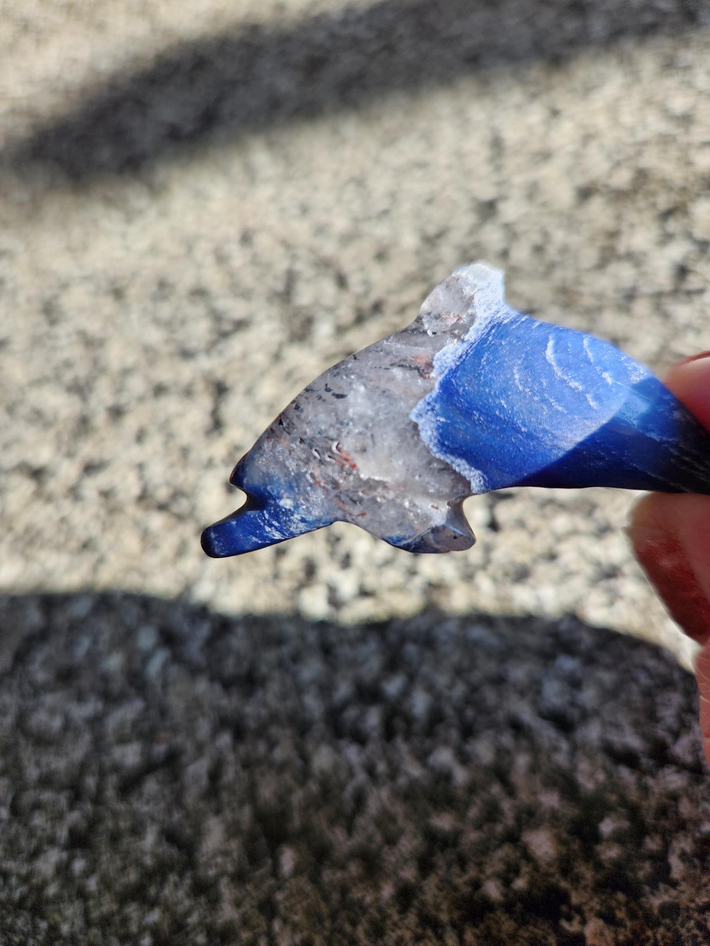 Mini Sodalite Dolphin Crystal Carving - High Polish, Brazil