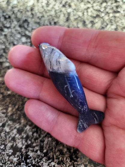 Mini Sodalite Dolphin Crystal Carving - High Polish, Brazil