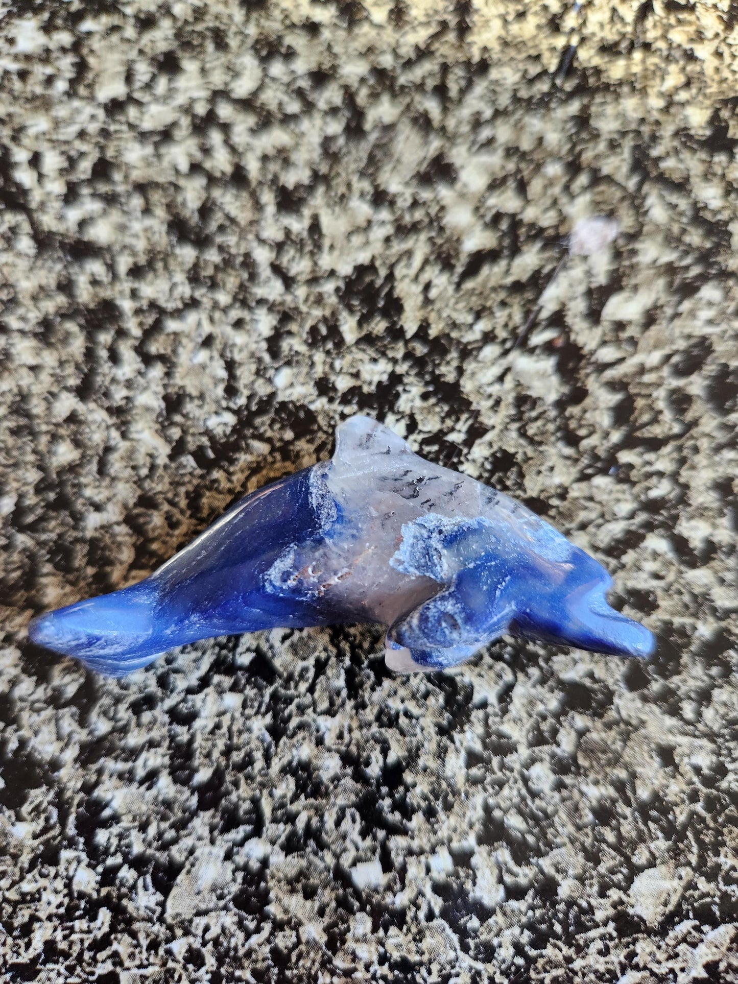 Mini Sodalite Dolphin Crystal Carving - High Polish, Brazil