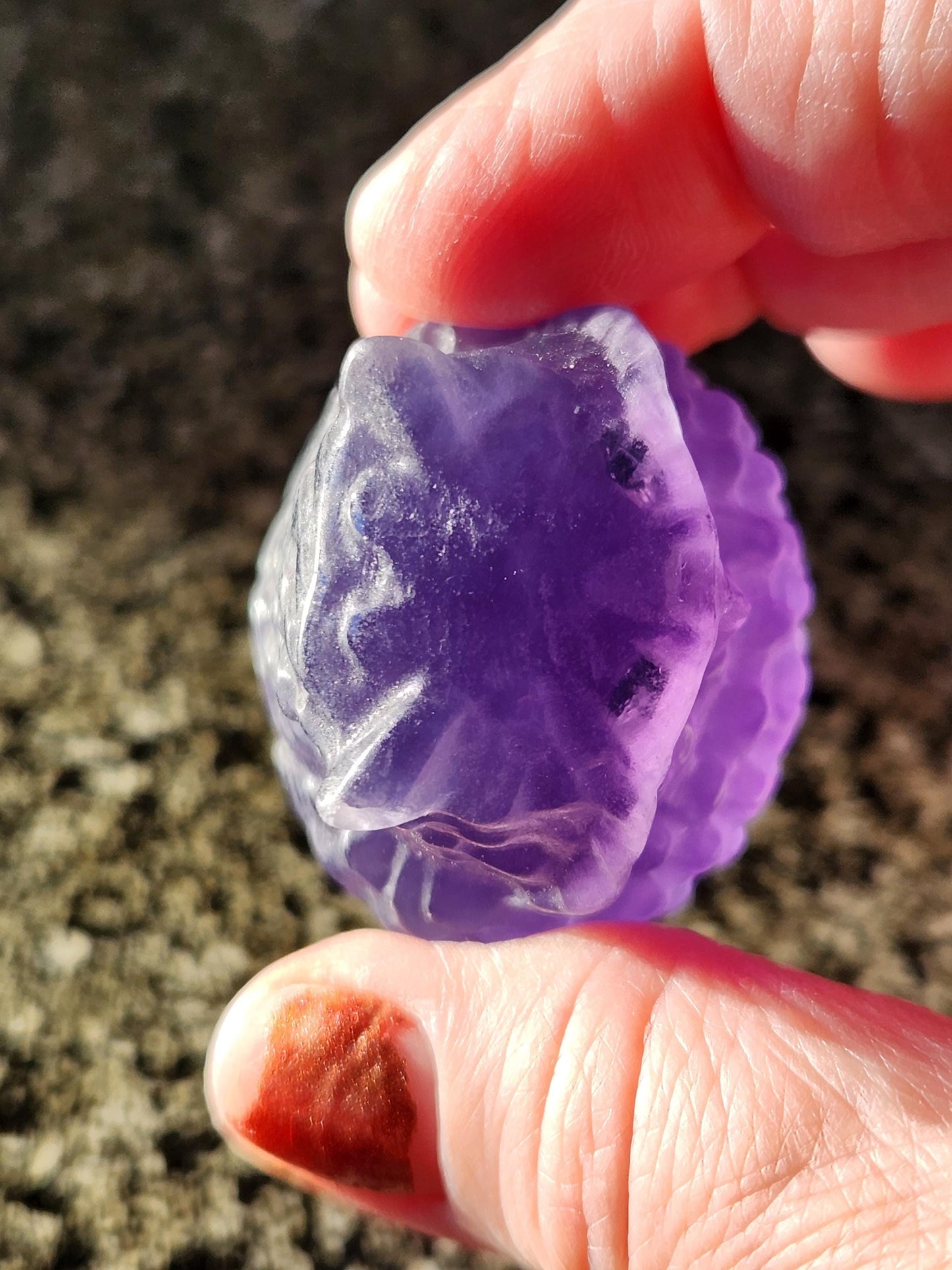 Carved Purple Fluorite Crystal Owl, Unique