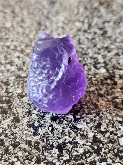 Carved Purple Fluorite Crystal Owl, Unique