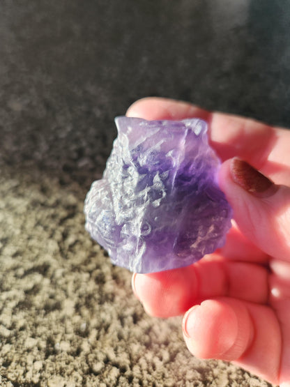 Carved Dark Purple Fluorite Crystal Owl, Unique