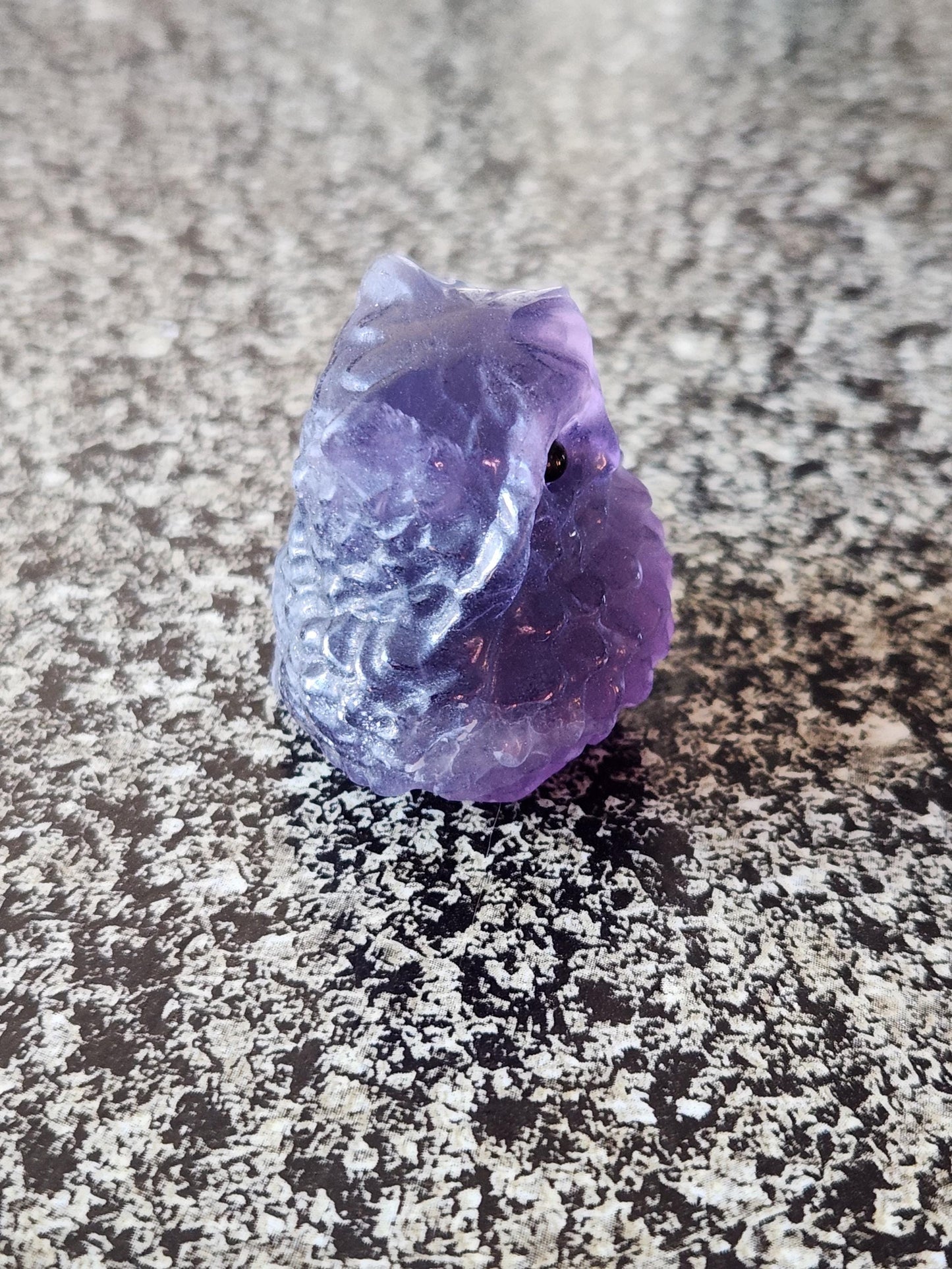 Carved Dark Purple Fluorite Crystal Owl, Unique