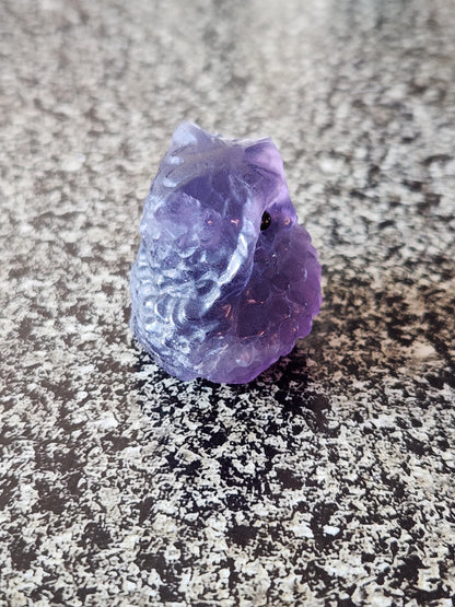 Carved Dark Purple Fluorite Crystal Owl, Unique