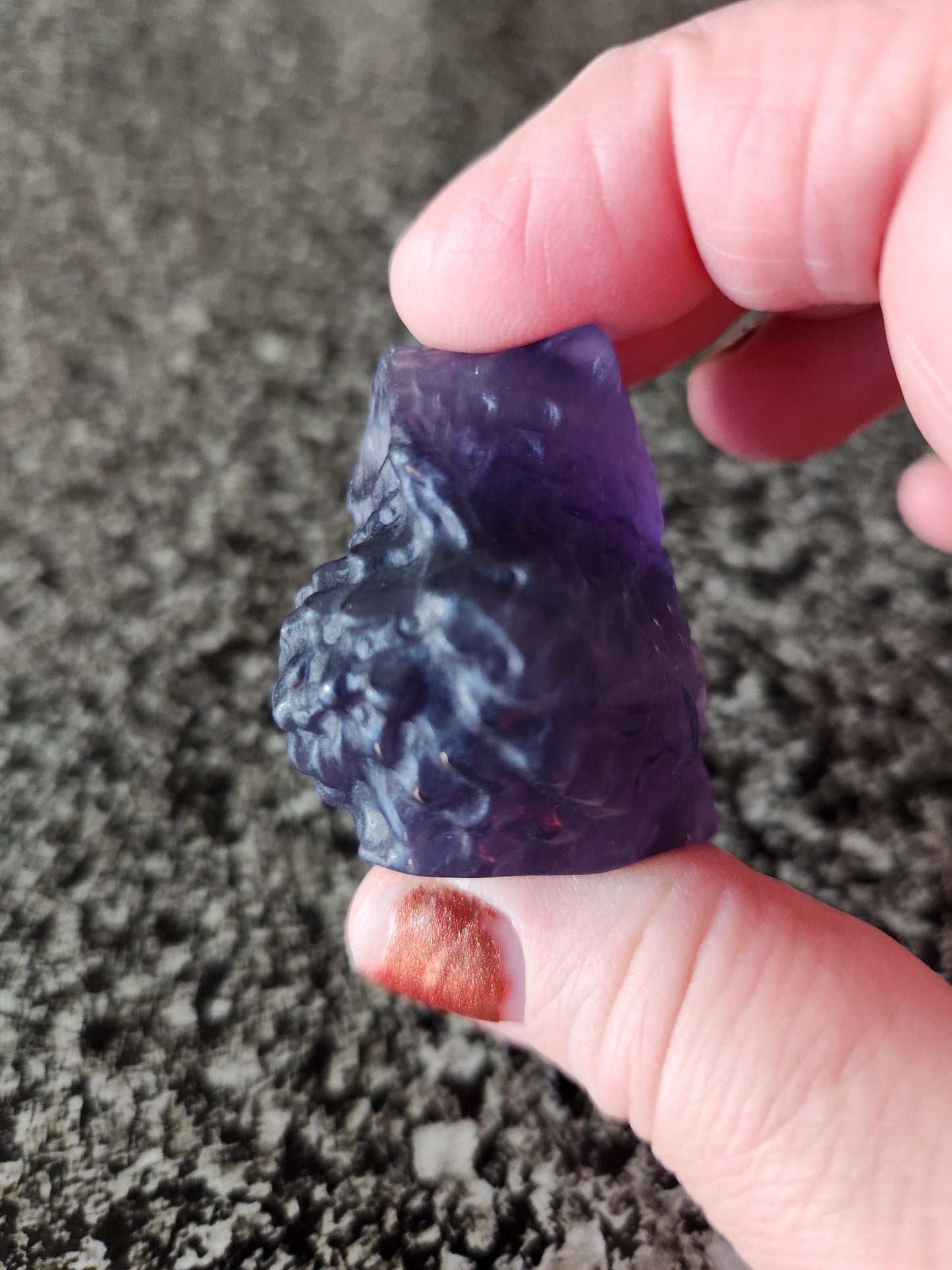 Carved Dark Purple Fluorite Crystal Owl, Unique