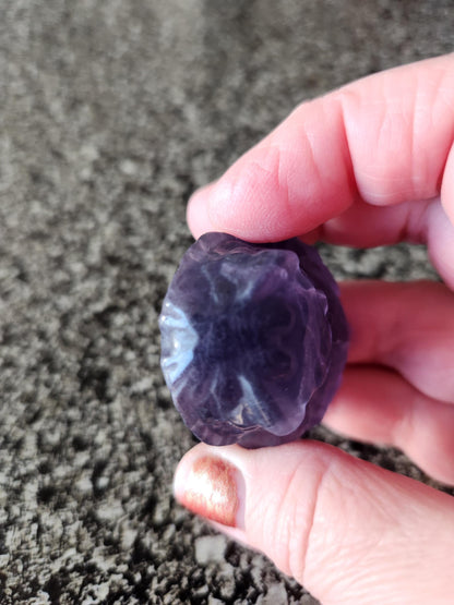 Carved Dark Purple Fluorite Crystal Owl, Unique