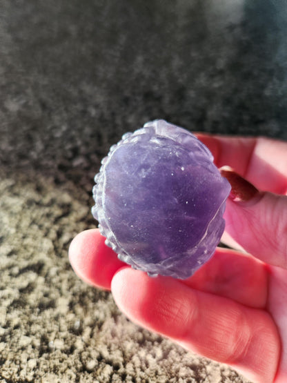 Carved Dark Purple Fluorite Crystal Owl, Unique