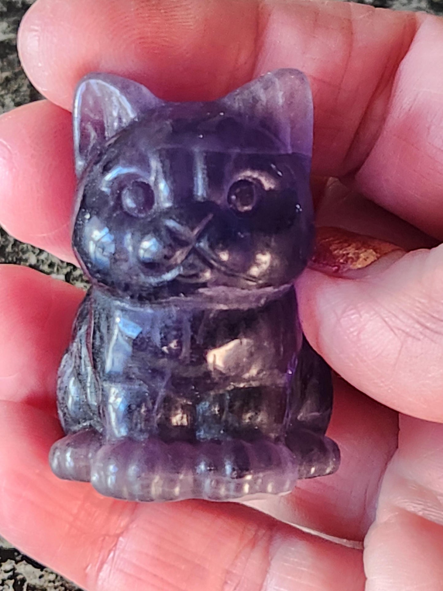 Dark Purple Fluorite Carved Sitting Cat