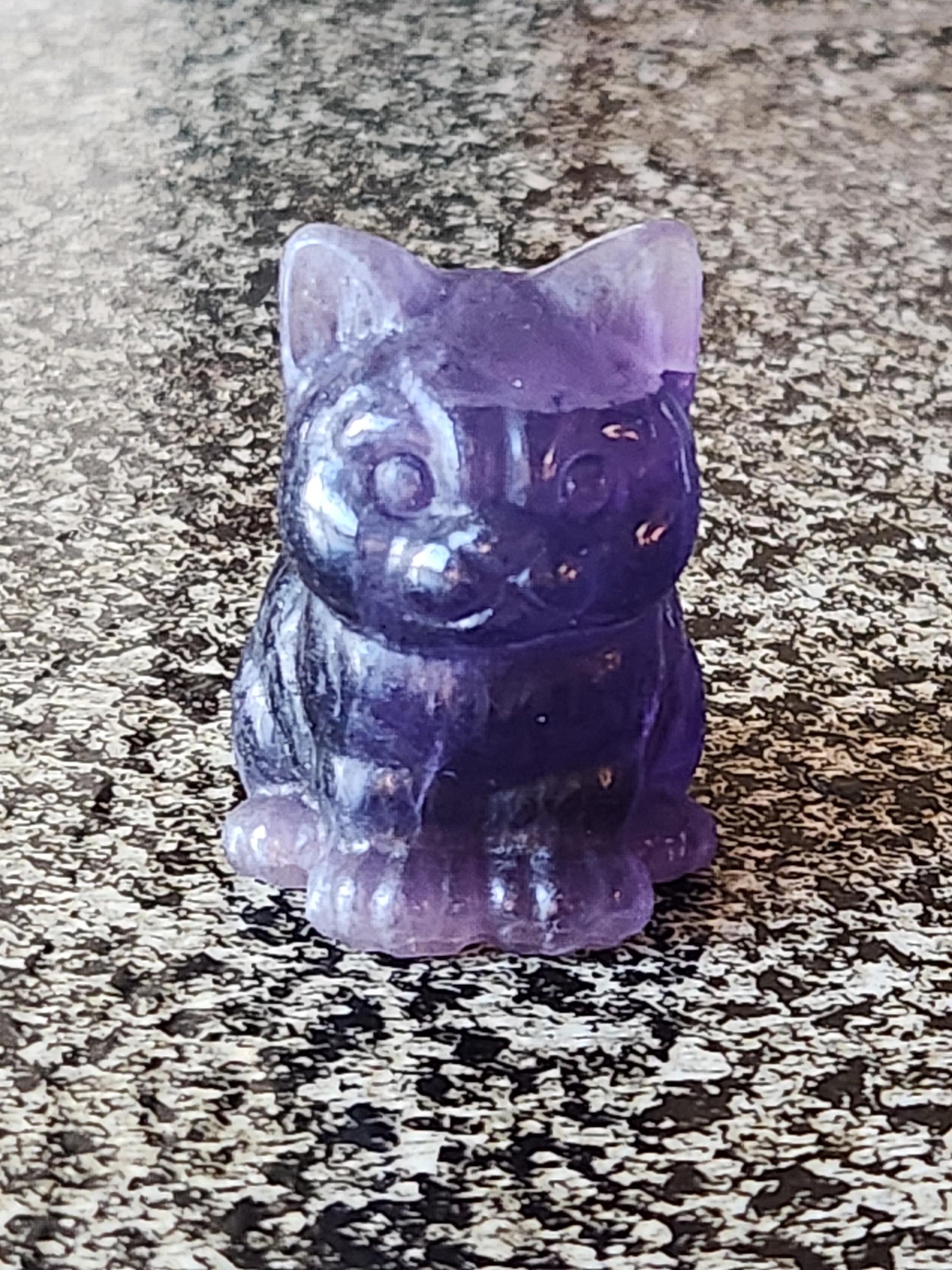 Dark Purple Fluorite Carved Sitting Cat