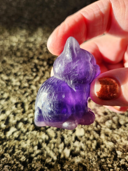 Dark Purple Fluorite Carved Sitting Cat