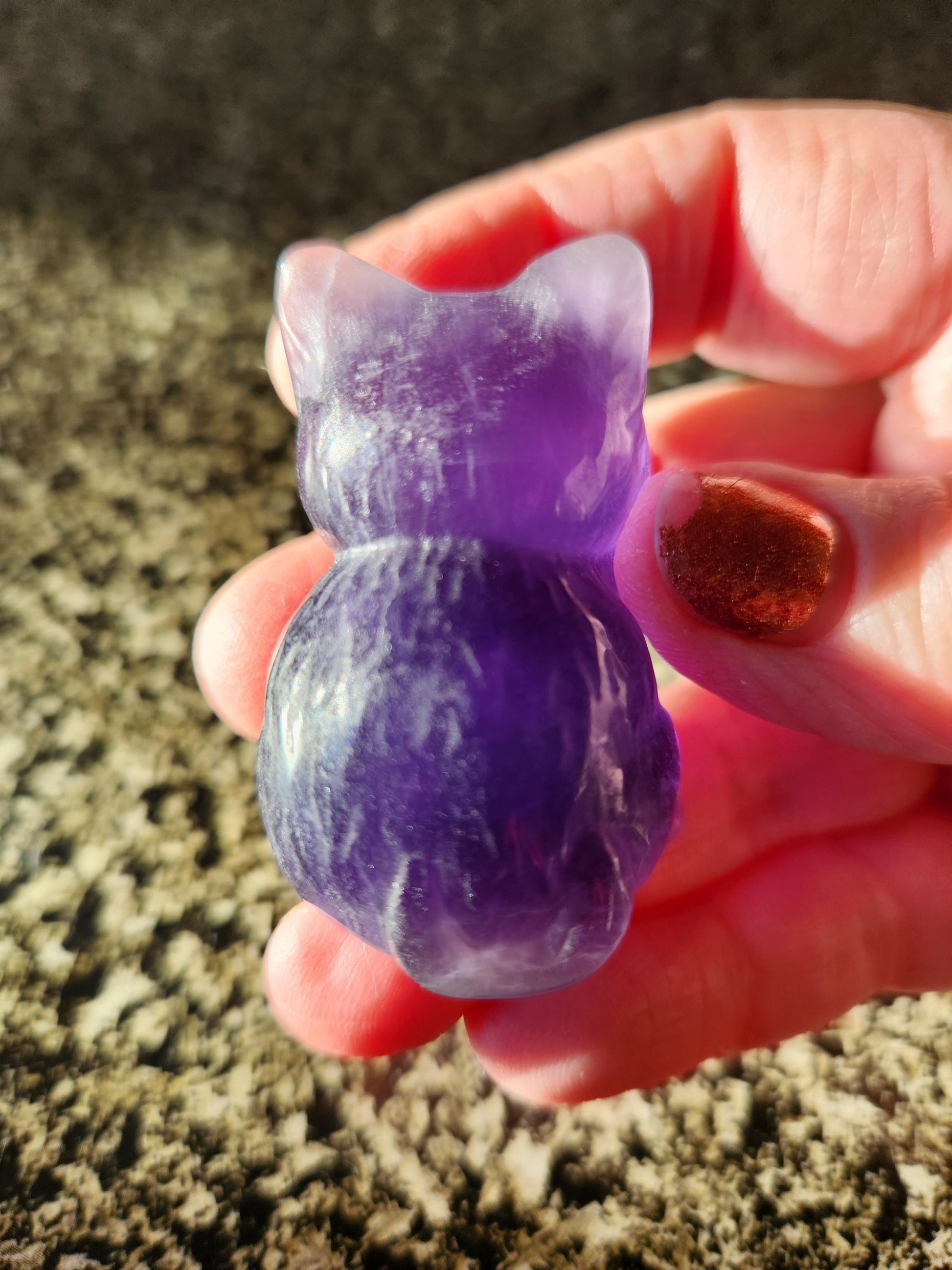 Dark Purple Fluorite Carved Sitting Cat