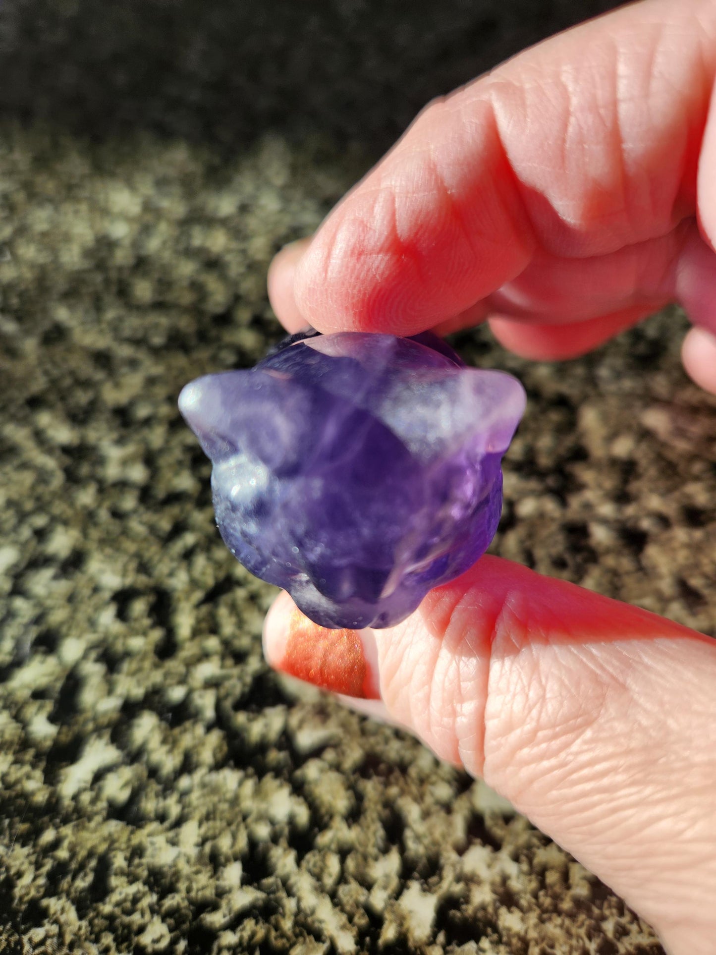 Dark Purple Fluorite Carved Sitting Cat