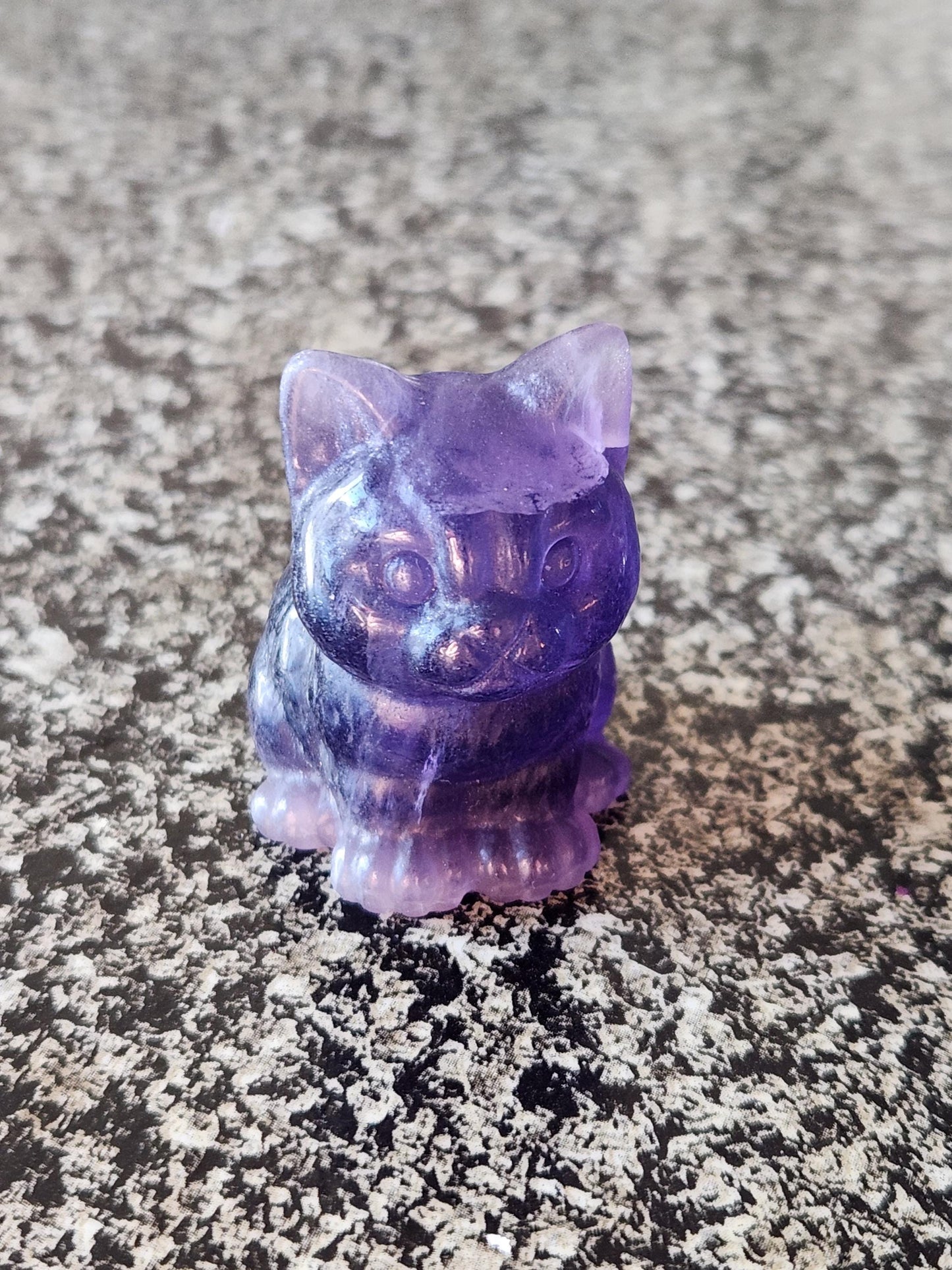 Dark Purple Fluorite Carved Sitting Cat