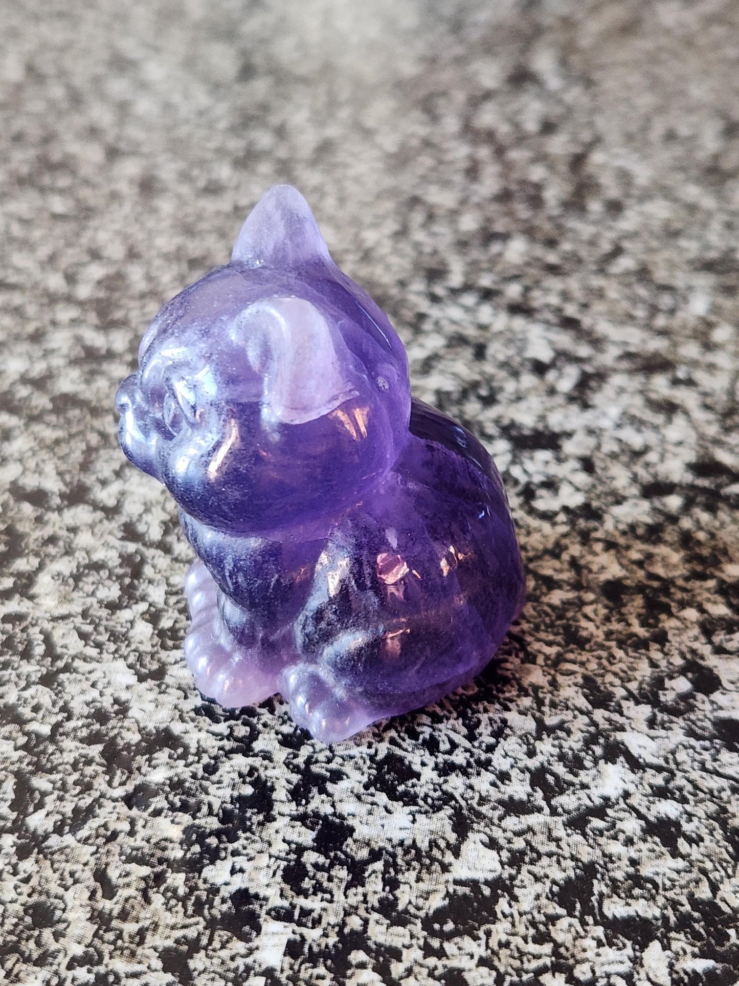 Dark Purple Fluorite Carved Sitting Cat