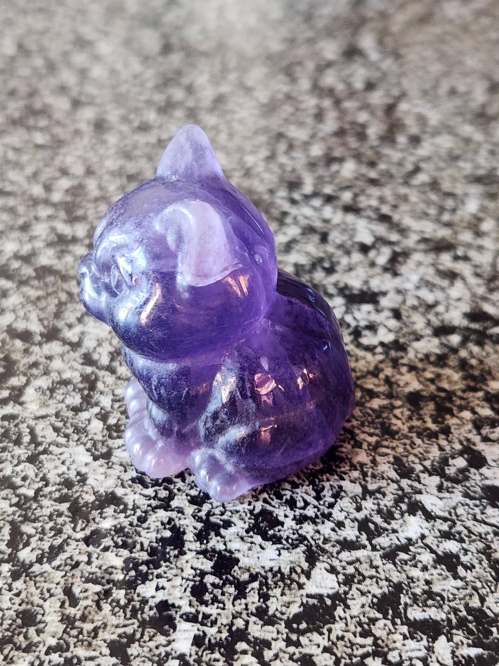 Dark Purple Fluorite Carved Sitting Cat