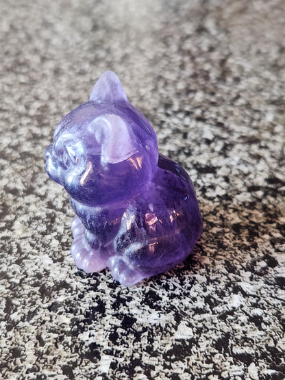 Dark Purple Fluorite Carved Sitting Cat
