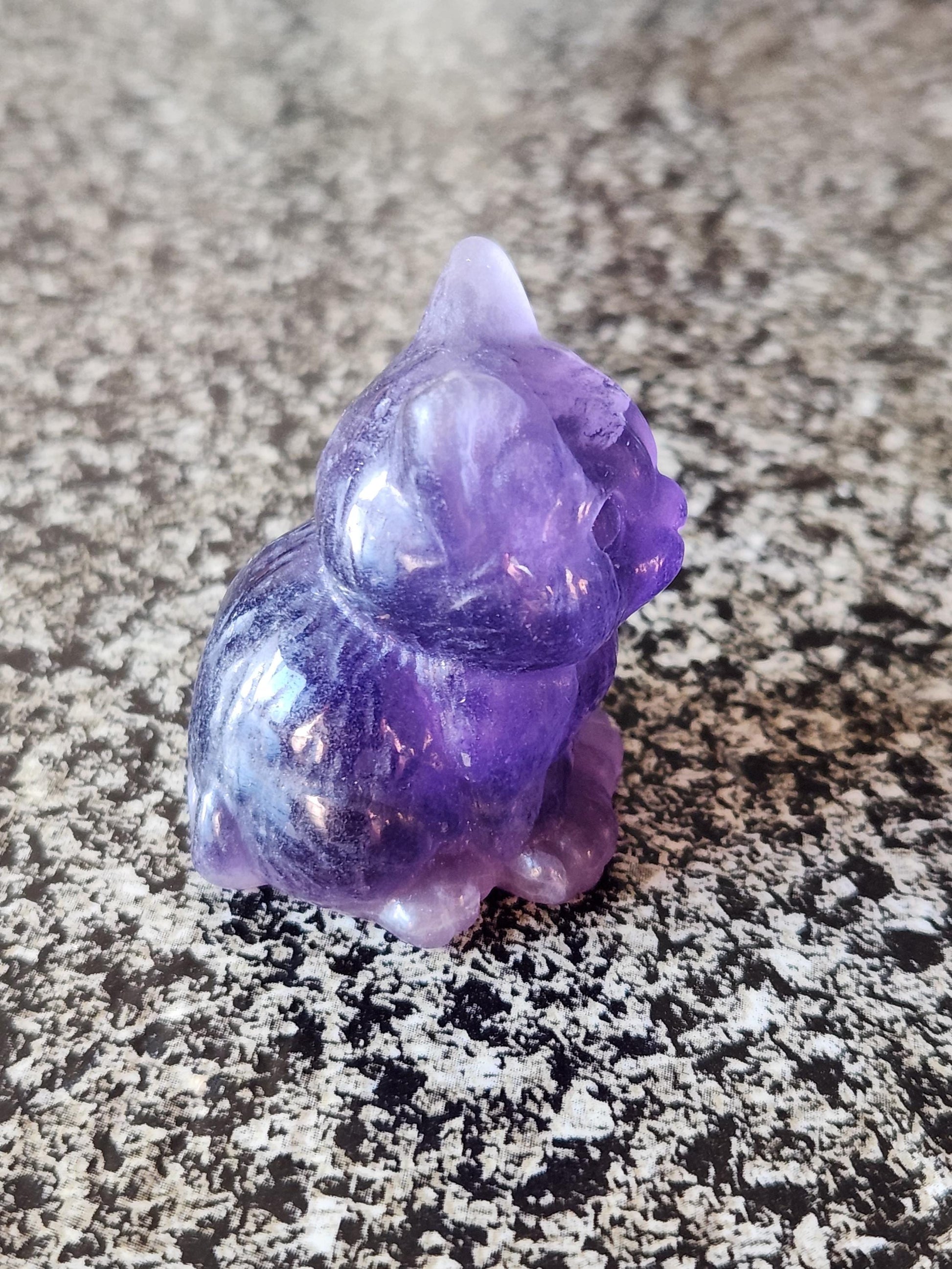 Dark Purple Fluorite Carved Sitting Cat
