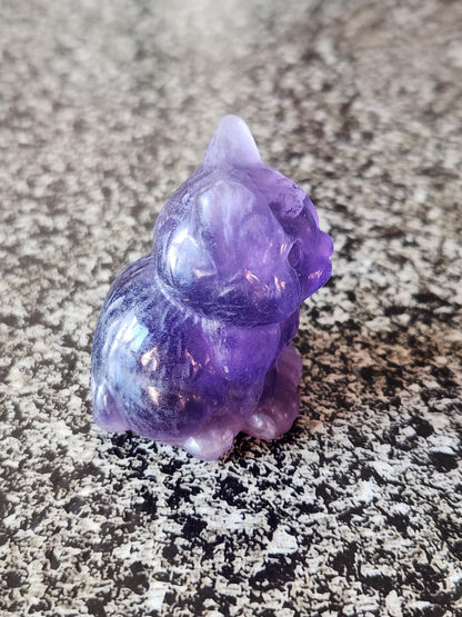 Dark Purple Fluorite Carved Sitting Cat