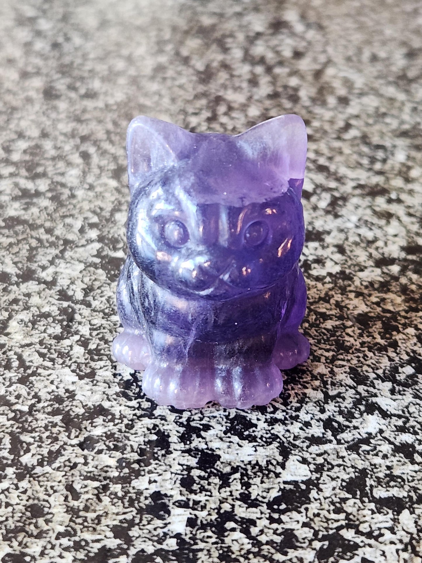 Dark Purple Fluorite Carved Sitting Cat